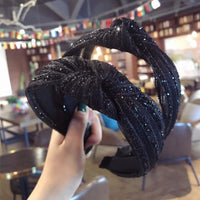HKM-902227 Black Diamond Glitter Knotted Hair Accessories in Net Yarn Fabric
