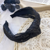 HKM-902227 Black Diamond Glitter Knotted Hair Accessories in Net Yarn Fabric