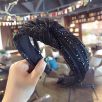 HKM-902227 Black Diamond Glitter Knotted Hair Accessories in Net Yarn Fabric