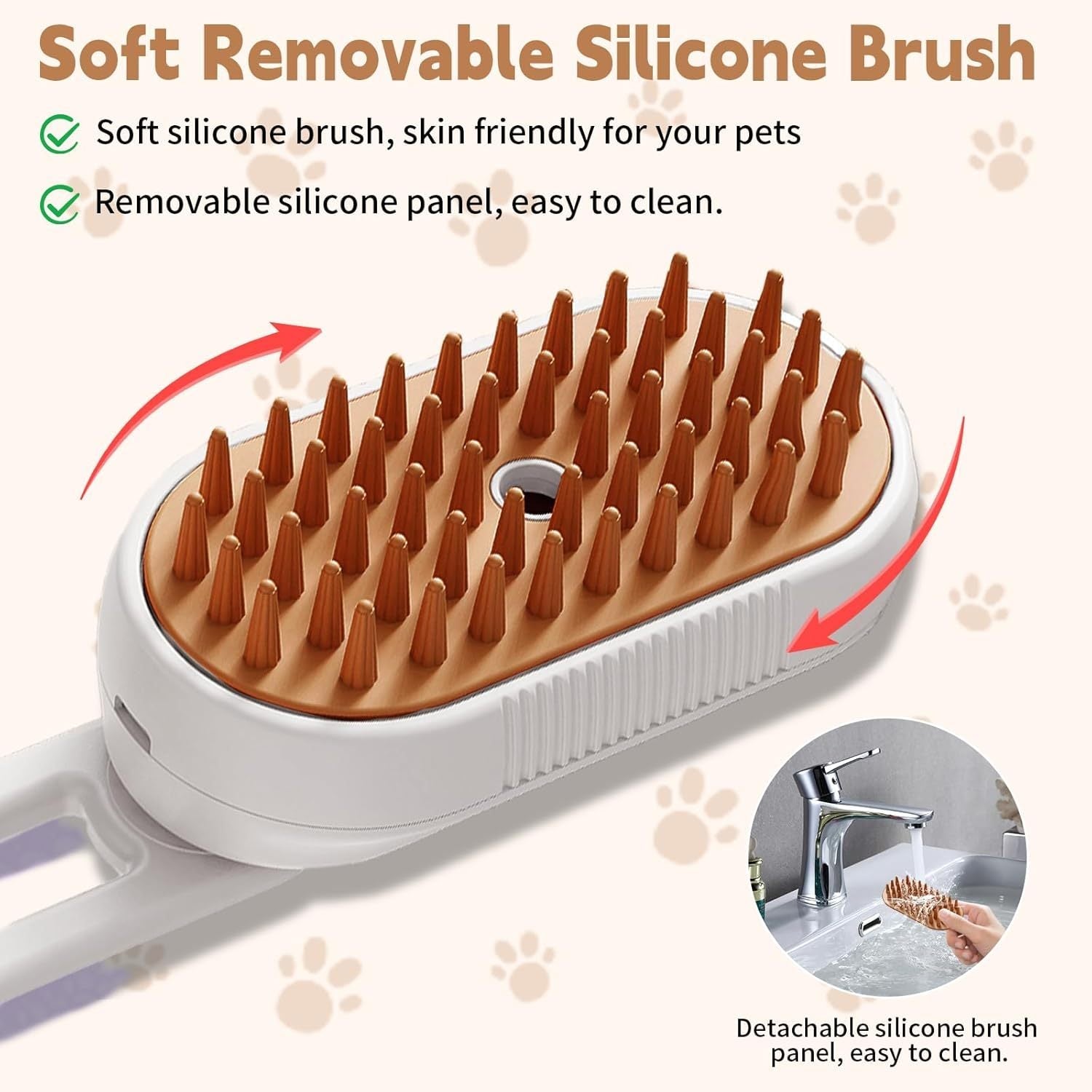 HKM-462355 3-in-1 Cat Steam Brush with Foldable Handle for Pet Grooming, Cleaning, and Massage - Ideal for Cats and Dogs