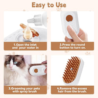 HKM-462355 3-in-1 Cat Steam Brush with Foldable Handle for Pet Grooming, Cleaning, and Massage - Ideal for Cats and Dogs