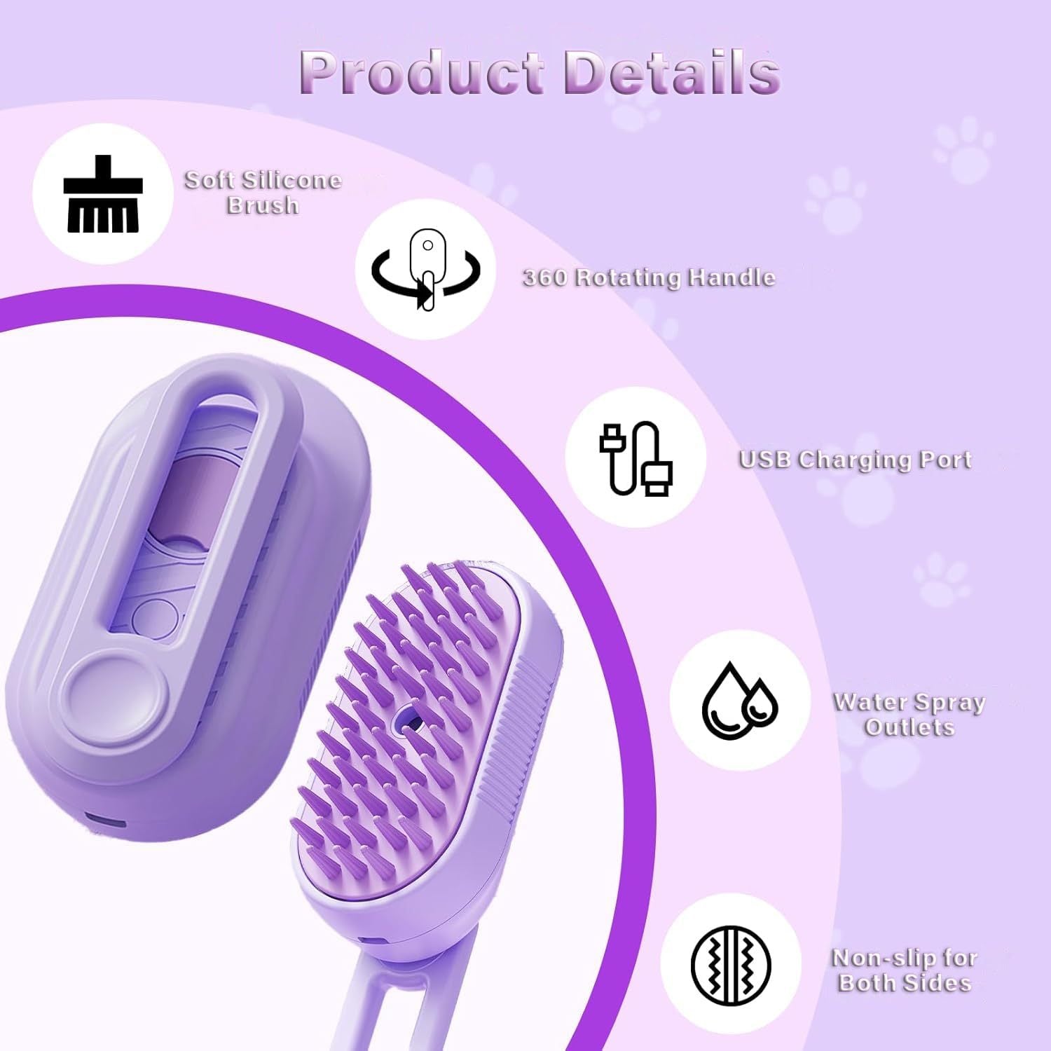 HKM-462355 3-in-1 Cat Steam Brush with Foldable Handle for Pet Grooming, Cleaning, and Massage - Ideal for Cats and Dogs