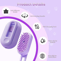 HKM-462355 3-in-1 Cat Steam Brush with Foldable Handle for Pet Grooming, Cleaning, and Massage - Ideal for Cats and Dogs