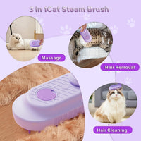 HKM-462355 3-in-1 Cat Steam Brush with Foldable Handle for Pet Grooming, Cleaning, and Massage - Ideal for Cats and Dogs