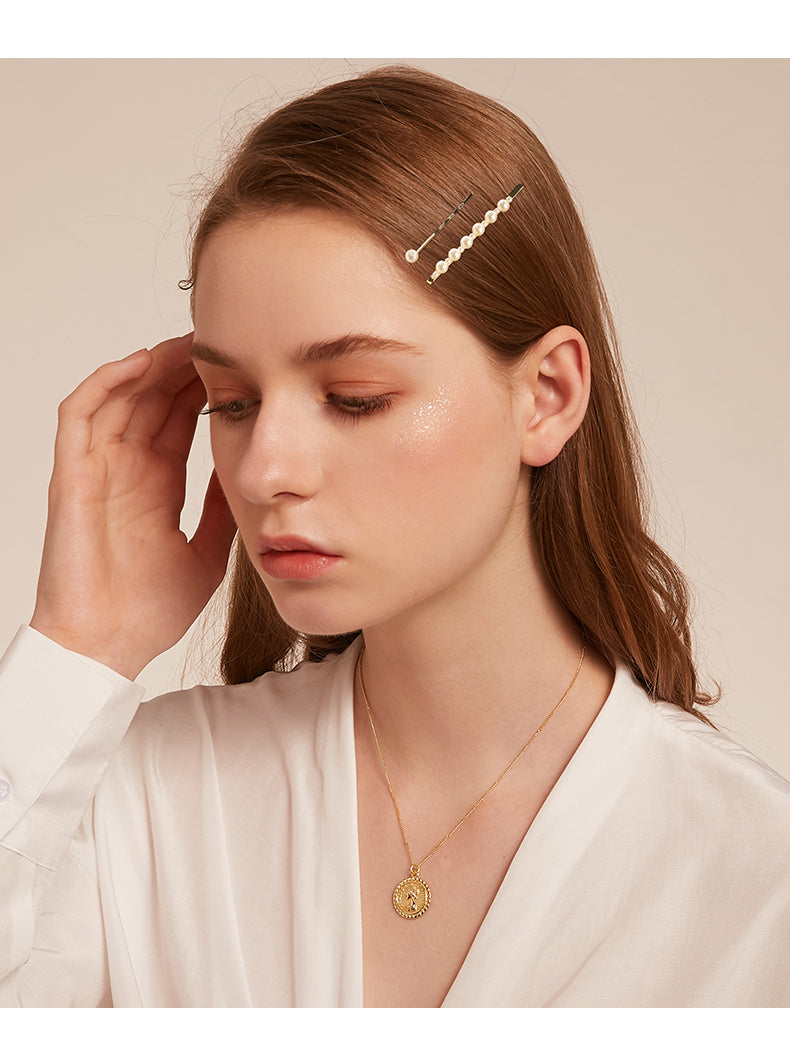 HKM-114643 Elegant Imitation Pearl Side Hair Clip in Fashion Gold - Alloy/Silver/Gold
