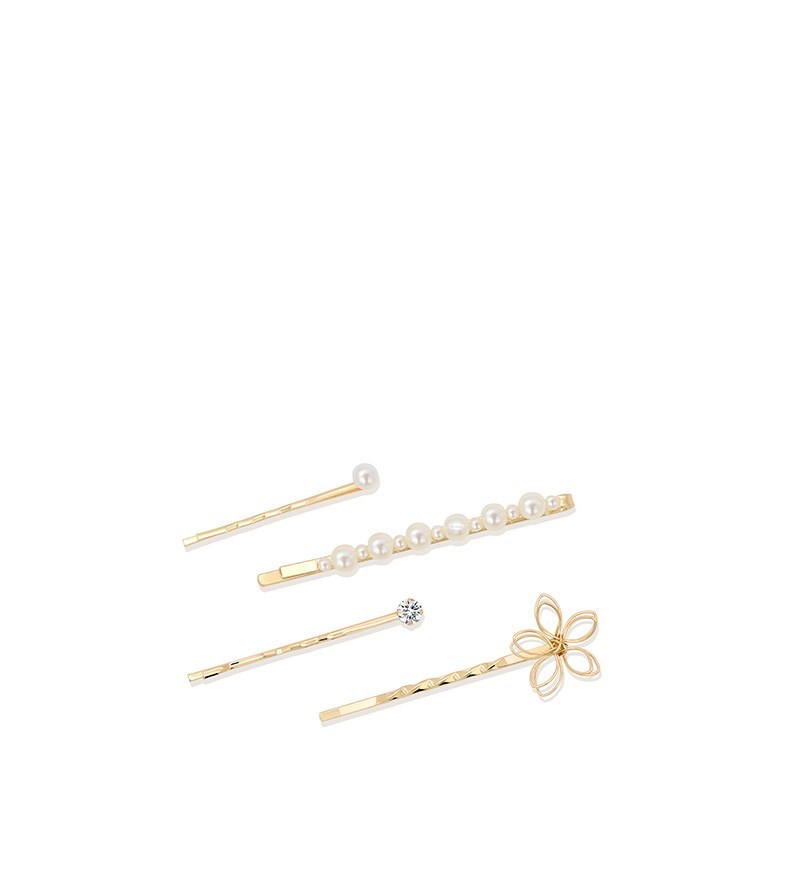 HKM-114643 Elegant Imitation Pearl Side Hair Clip in Fashion Gold - Alloy/Silver/Gold