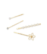 HKM-114643 Elegant Imitation Pearl Side Hair Clip in Fashion Gold - Alloy/Silver/Gold