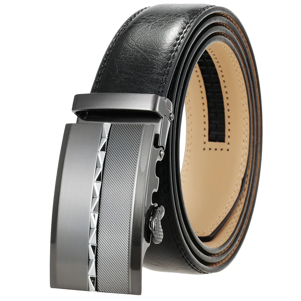 HKM-332947 Men's Automatic Buckle Leather Belt - Stylish Business Accessory