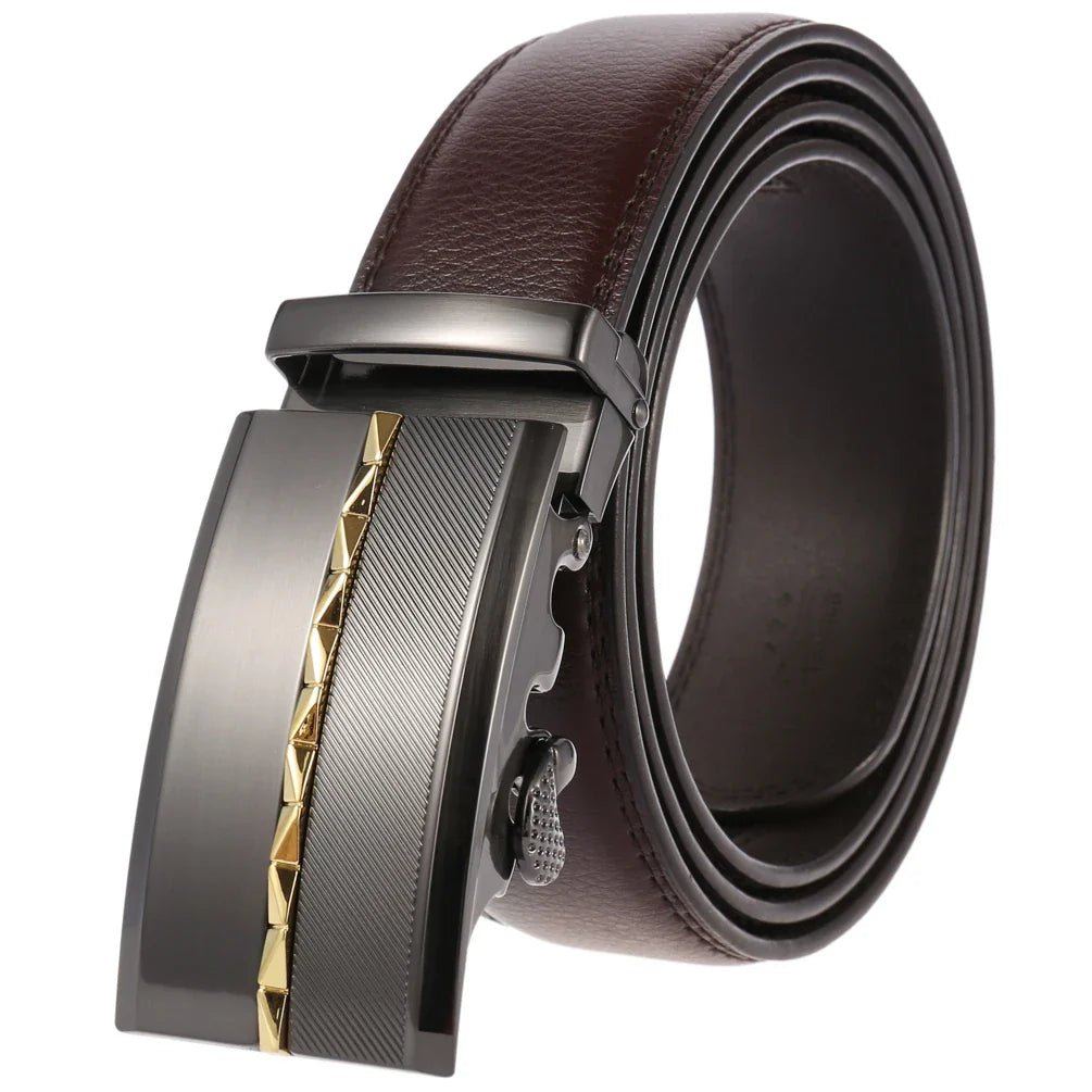 HKM-332947 Men's Automatic Buckle Leather Belt - Stylish Business Accessory