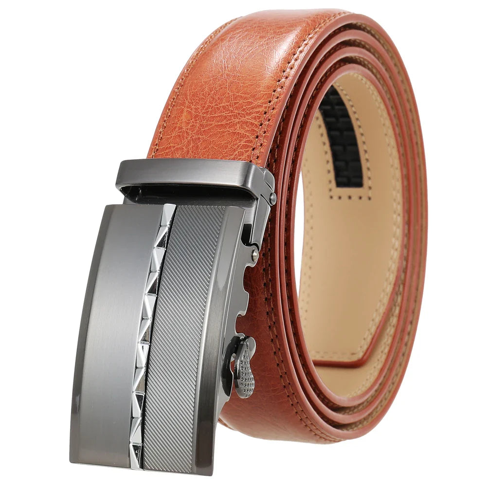 HKM-332947 Men's Automatic Buckle Leather Belt - Stylish Business Accessory