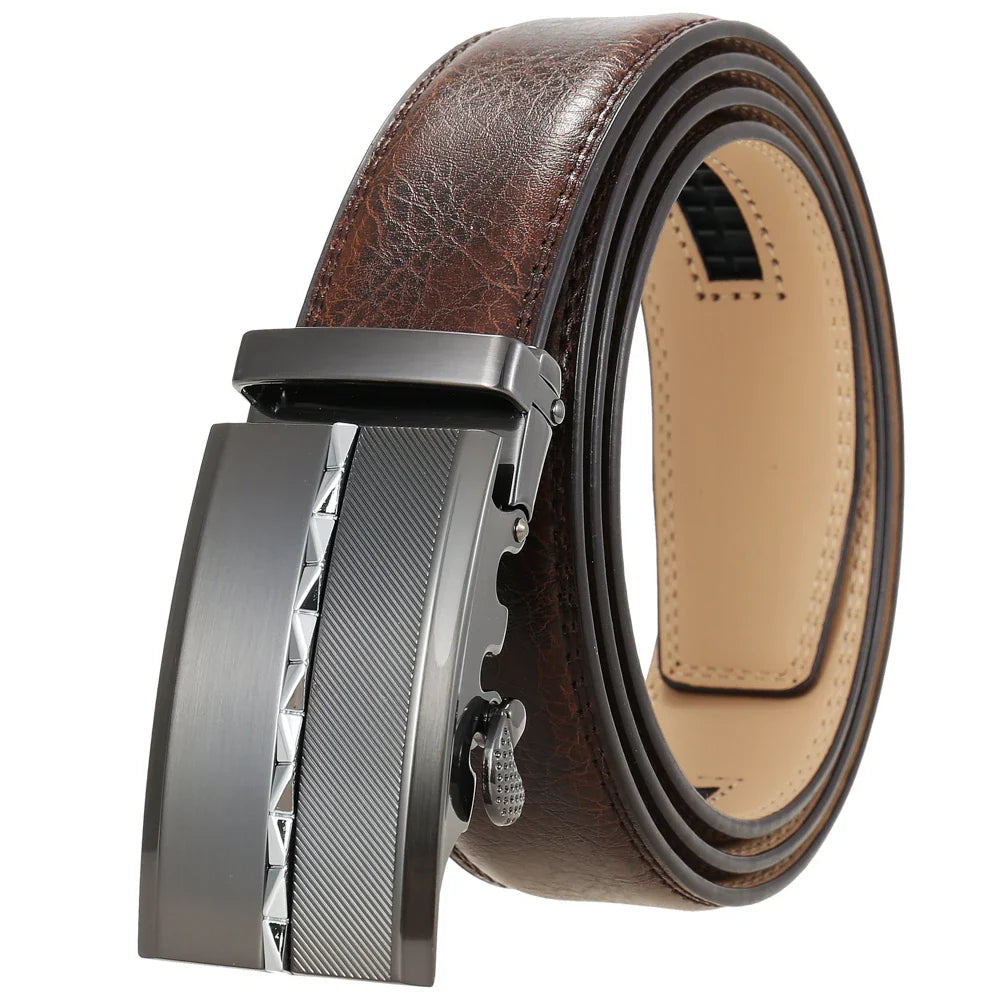 HKM-332947 Men's Automatic Buckle Leather Belt - Stylish Business Accessory