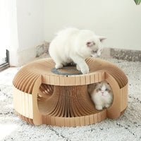 HKM-805843 Corrugated Paper Cat Tunnel and Scratcher with Integrated Resting Space