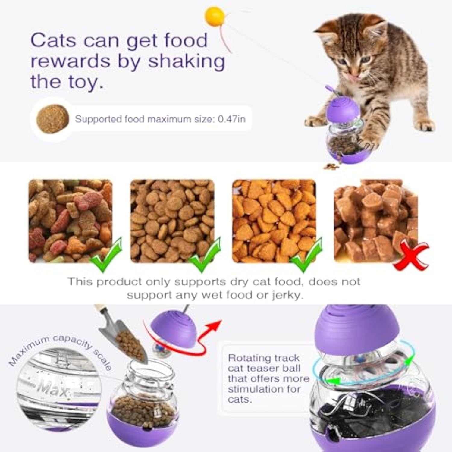 HKM-248467 Interactive Feeding and Play Toy for Cats – Wobble Rocking Design with Teaser Wand, Treat Dispenser, and Light-Up Ball