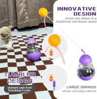 HKM-248467 Interactive Feeding and Play Toy for Cats – Wobble Rocking Design with Teaser Wand, Treat Dispenser, and Light-Up Ball