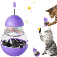 HKM-248467 Interactive Feeding and Play Toy for Cats – Wobble Rocking Design with Teaser Wand, Treat Dispenser, and Light-Up Ball
