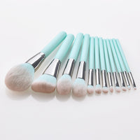 HKM-967251 Light Blue Nylon Bristle Makeup Brush Set with Wooden Handles - 12 Pieces