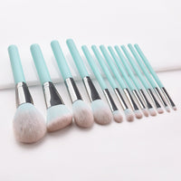 HKM-967251 Light Blue Nylon Bristle Makeup Brush Set with Wooden Handles - 12 Pieces