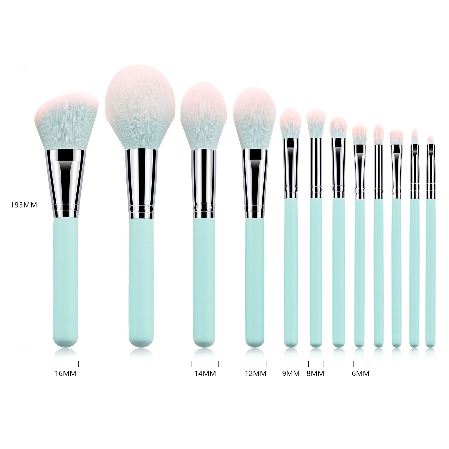 HKM-967251 Light Blue Nylon Bristle Makeup Brush Set with Wooden Handles - 12 Pieces