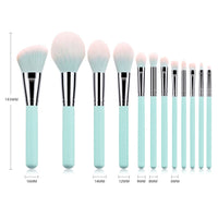 HKM-967251 Light Blue Nylon Bristle Makeup Brush Set with Wooden Handles - 12 Pieces