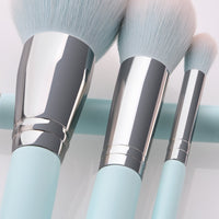 HKM-967251 Light Blue Nylon Bristle Makeup Brush Set with Wooden Handles - 12 Pieces