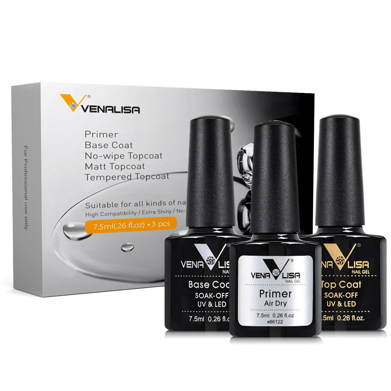 HKM-663699 Rubber Base Nail Polish Set with Matte, Frosted, and Sealing Layers - 7.5ml