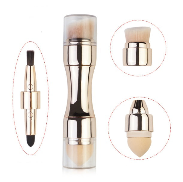 HKM-786451 4-in-1 Portable Makeup Brush Set with PBT Bristles and Latex Sponge Puff