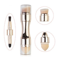 HKM-786451 4-in-1 Portable Makeup Brush Set with PBT Bristles and Latex Sponge Puff