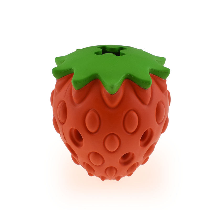 HKM-278931 Durable Rubber Strawberry Leak Food Ball for Dogs and Cats