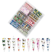 HKM-728083 Nail Butterfly Laser Star Transfer Paper – 10 Color Nail Art Stickers (63g)