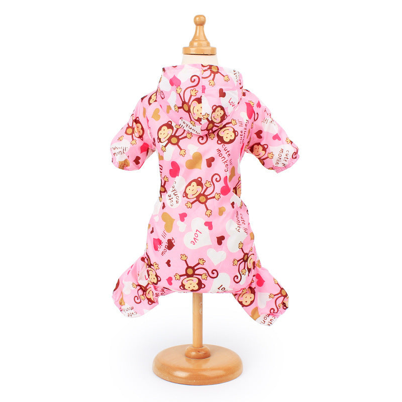 HKM-860563 Cute Printed Pet Raincoat for Small Dogs - Pink, Blue, and Yellow Monkey Designs, Multiple Sizes Available