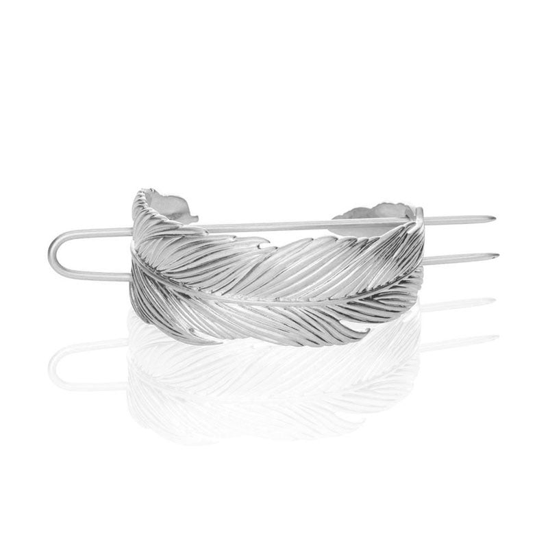 HKM-176723 Wooden Hairpin with Alloy Pendant and Colorful Feathers - Stylish Hair Accessory