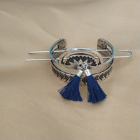 HKM-176723 Wooden Hairpin with Alloy Pendant and Colorful Feathers - Stylish Hair Accessory