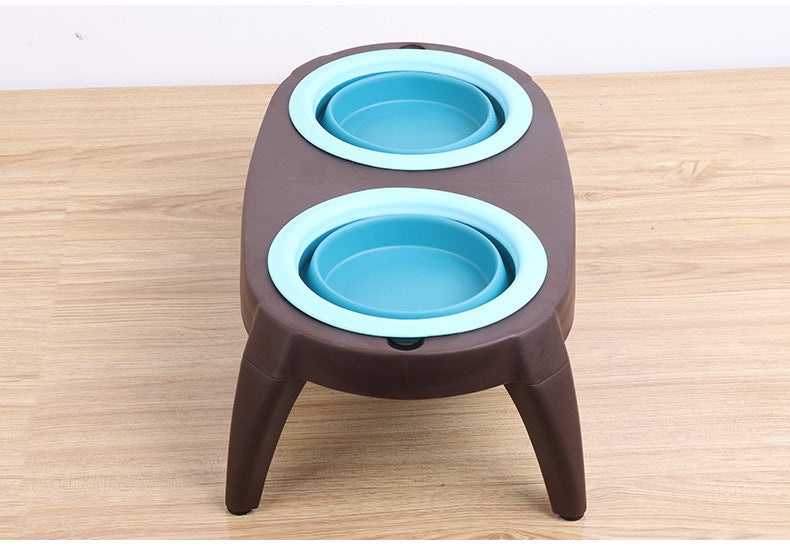 HKM-452947 Folding Double Pet Bowl with PP and TPR Material for Convenient Feeding