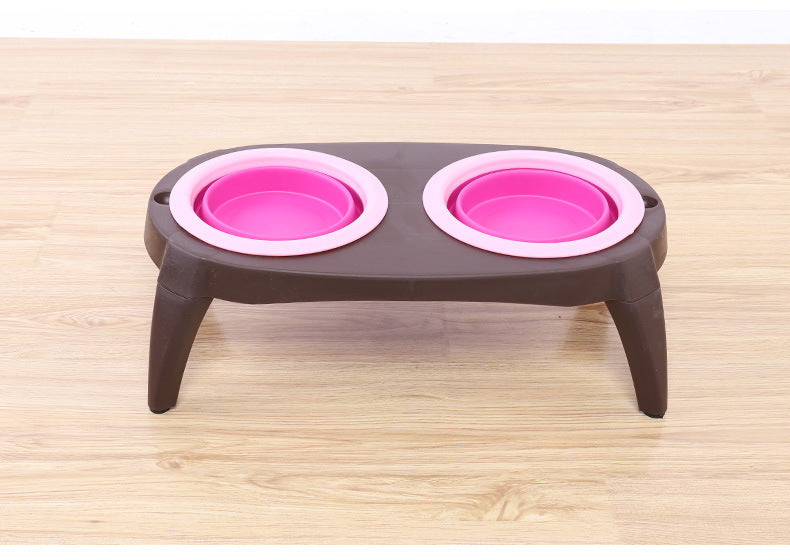HKM-452947 Folding Double Pet Bowl with PP and TPR Material for Convenient Feeding