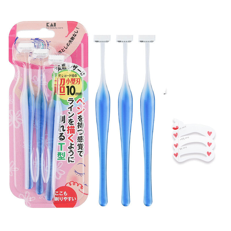 HKM-235347 Mini Eyebrow Trimming Knife Set with Scissors - T-Shaped and L-Shaped Tools, Ideal for All Skin Types