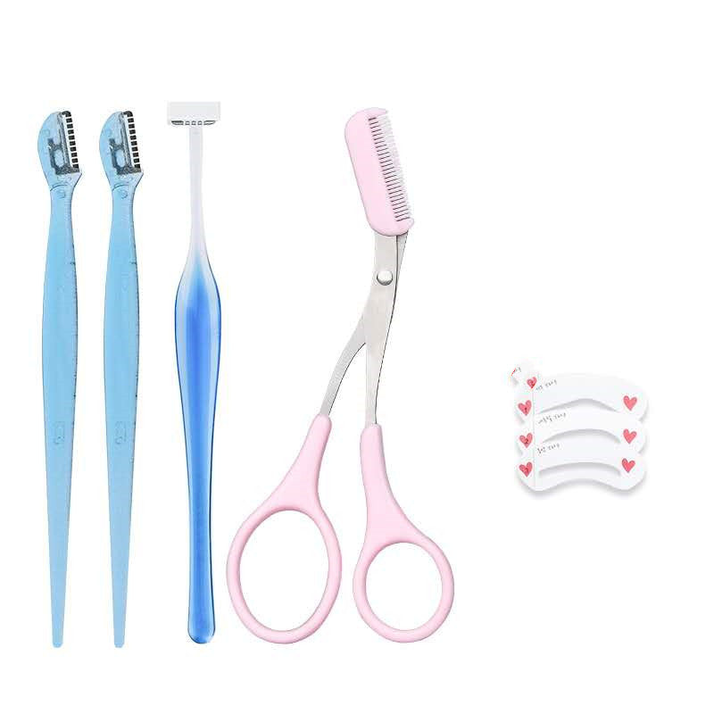 HKM-235347 Mini Eyebrow Trimming Knife Set with Scissors - T-Shaped and L-Shaped Tools, Ideal for All Skin Types