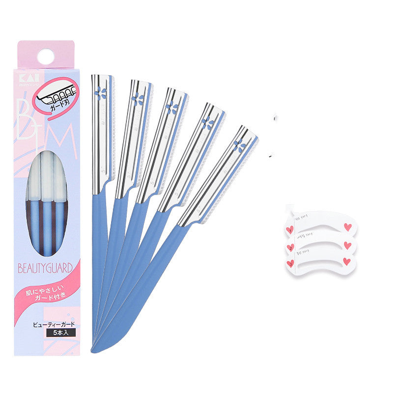 HKM-235347 Mini Eyebrow Trimming Knife Set with Scissors - T-Shaped and L-Shaped Tools, Ideal for All Skin Types
