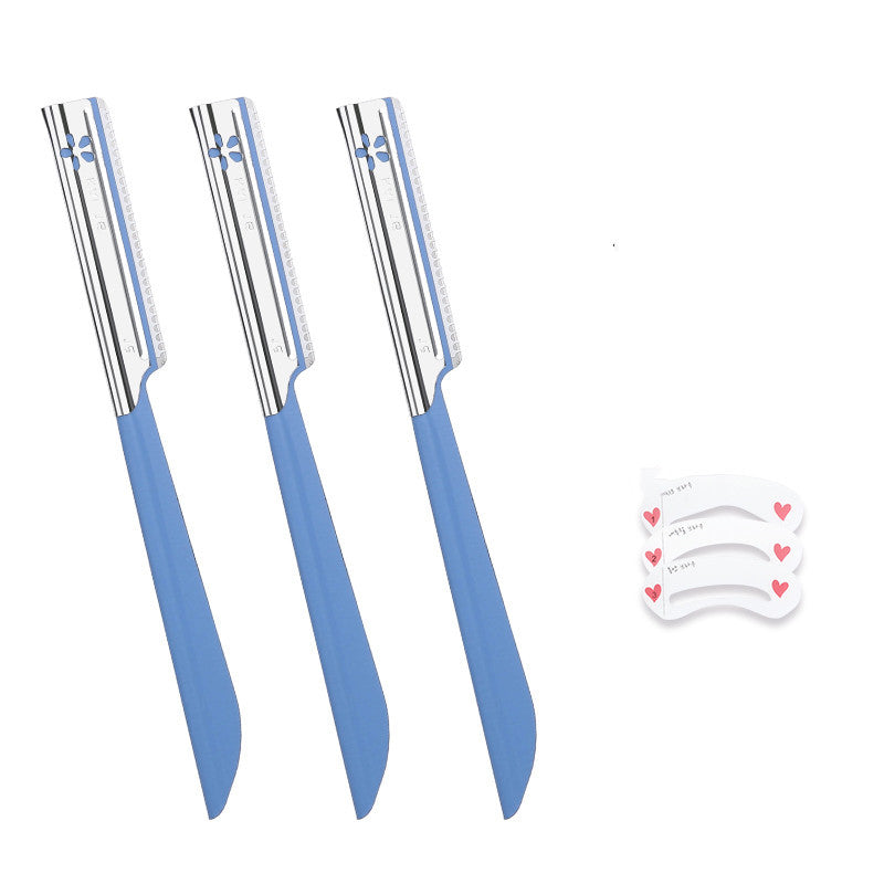HKM-235347 Mini Eyebrow Trimming Knife Set with Scissors - T-Shaped and L-Shaped Tools, Ideal for All Skin Types