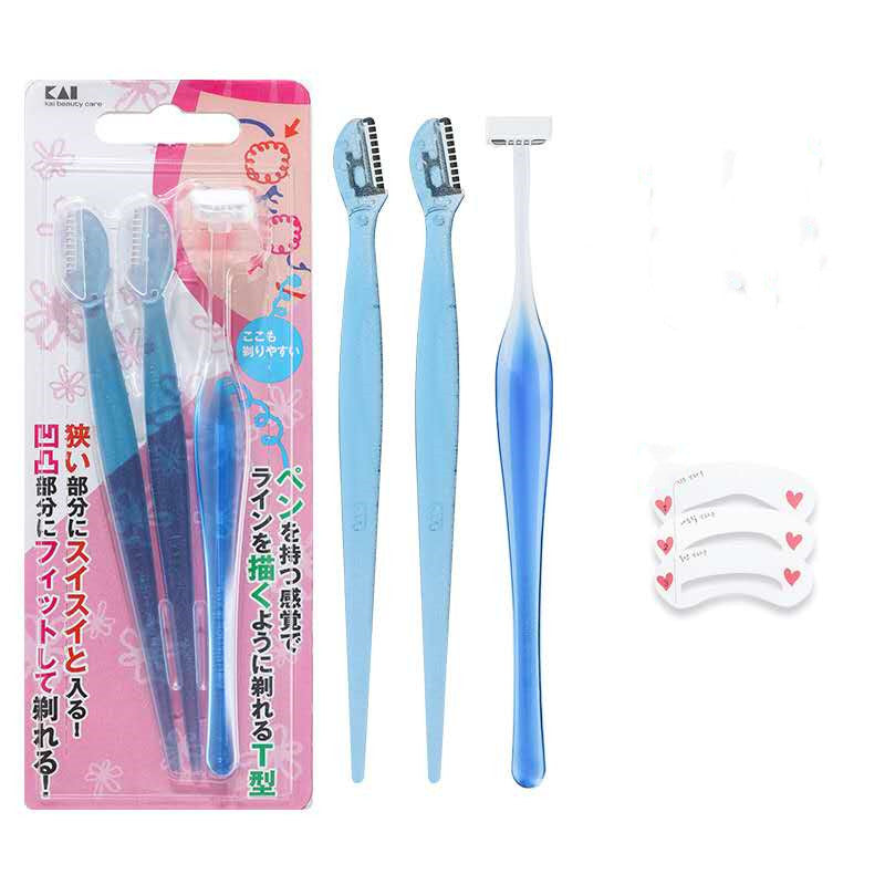 HKM-235347 Mini Eyebrow Trimming Knife Set with Scissors - T-Shaped and L-Shaped Tools, Ideal for All Skin Types