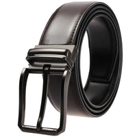 HKM-262803 Reversible Double-Sided Leather Cowhide Belt with Rotating Pin Buckle for Men