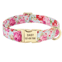 HKM-259027 Personalized Cotton Dog Collar with Golden Alloy Buckle - Sizes S, M, L Available