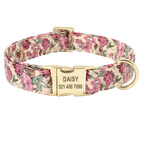HKM-259027 Personalized Cotton Dog Collar with Golden Alloy Buckle - Sizes S, M, L Available