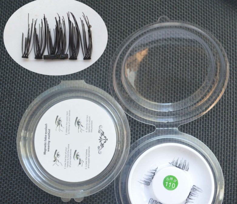 HKM-616019 Natural Long Magnet False Eyelashes with Plastic Cotton Thread Stem