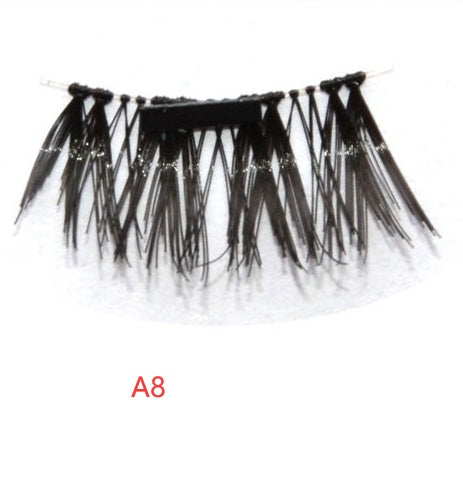 HKM-616019 Natural Long Magnet False Eyelashes with Plastic Cotton Thread Stem