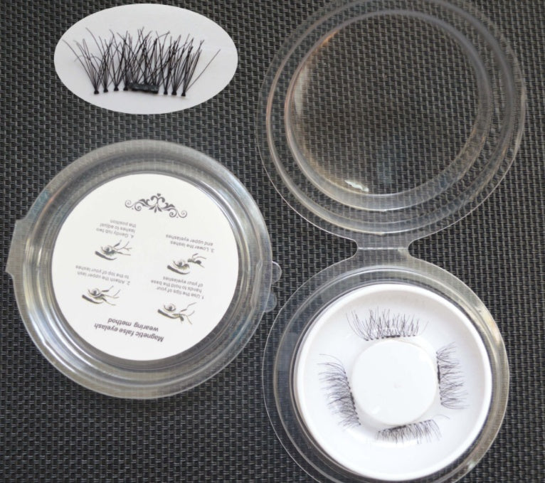 HKM-616019 Natural Long Magnet False Eyelashes with Plastic Cotton Thread Stem