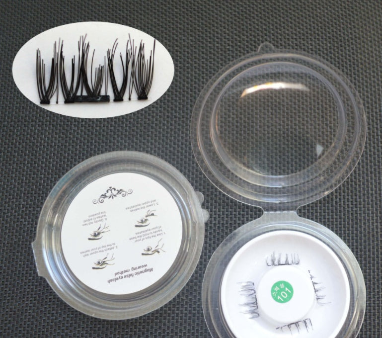 HKM-616019 Natural Long Magnet False Eyelashes with Plastic Cotton Thread Stem