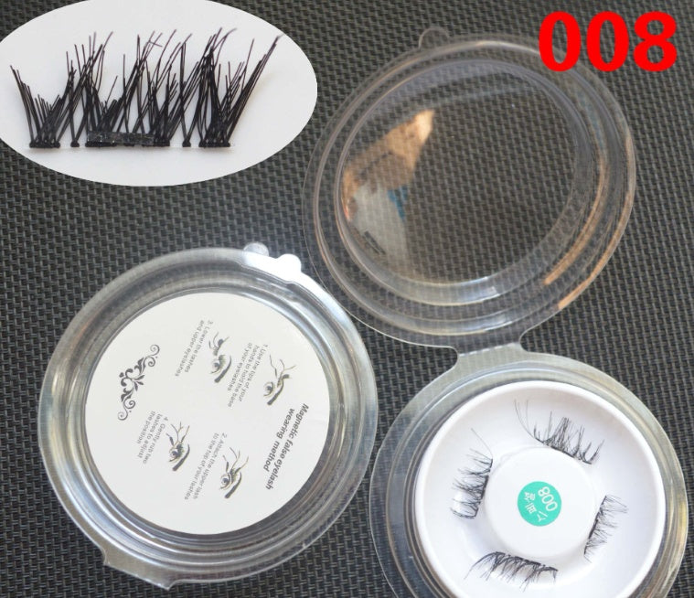 HKM-616019 Natural Long Magnet False Eyelashes with Plastic Cotton Thread Stem