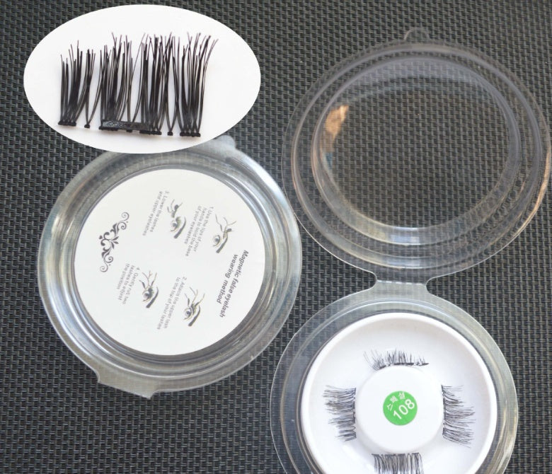 HKM-616019 Natural Long Magnet False Eyelashes with Plastic Cotton Thread Stem