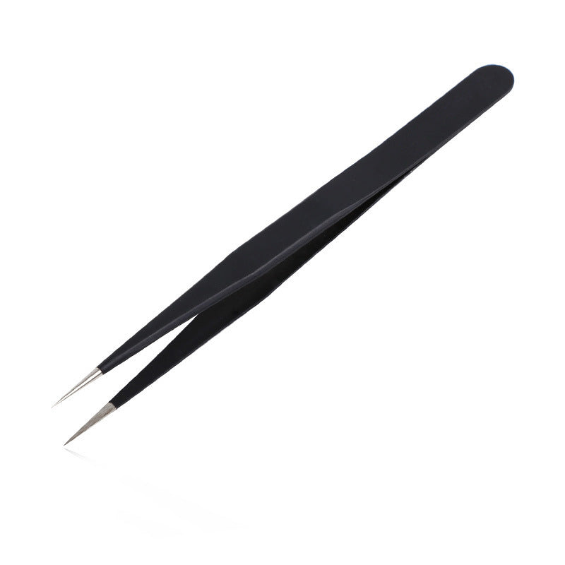 HKM-051155 Rhinestone Nail Tweezers with Straight Head and Elbow Design, Metal, Black