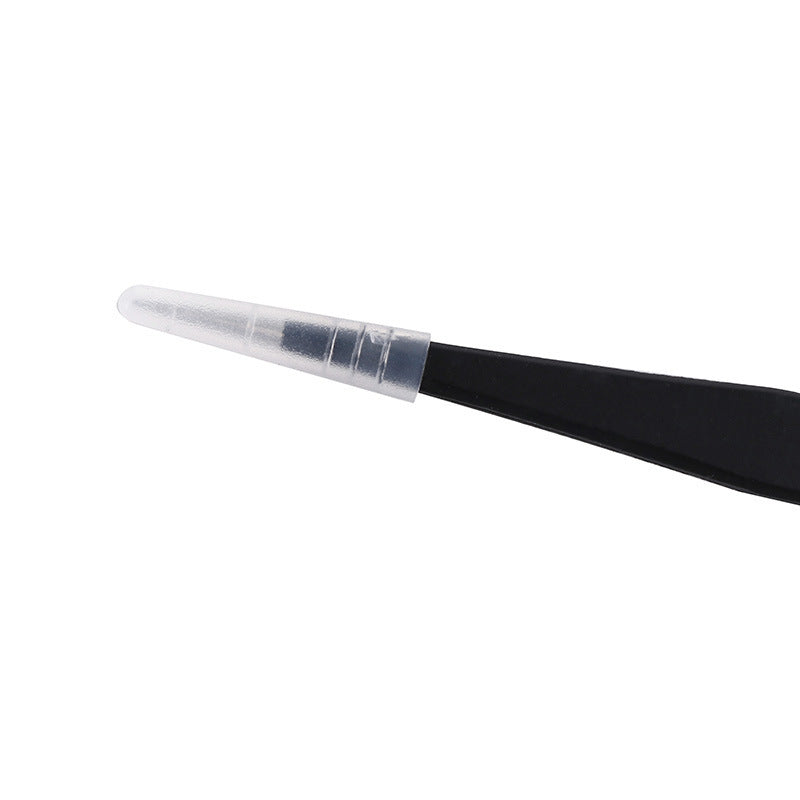 HKM-051155 Rhinestone Nail Tweezers with Straight Head and Elbow Design, Metal, Black